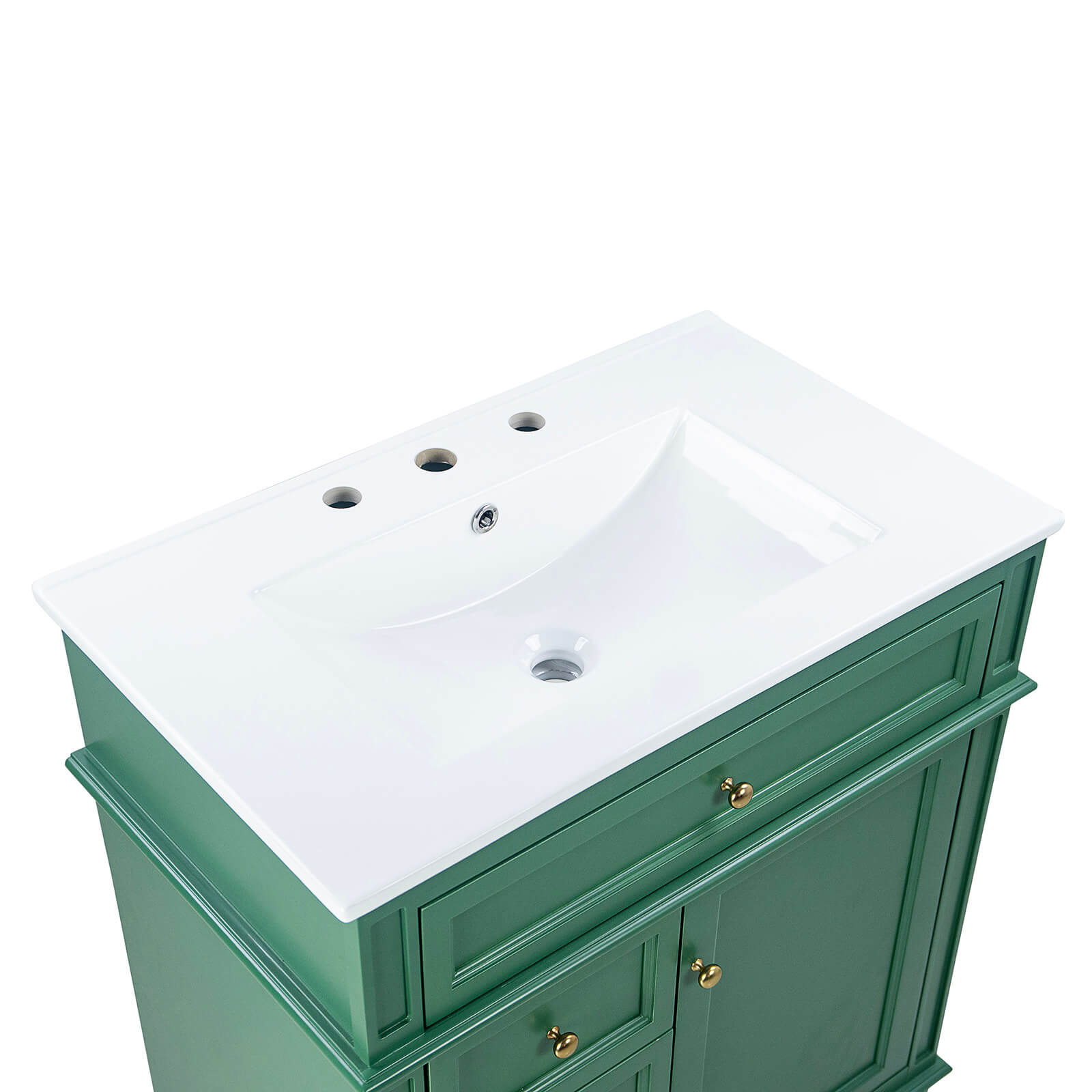 Space saving freestanding vanity with modern deep green design