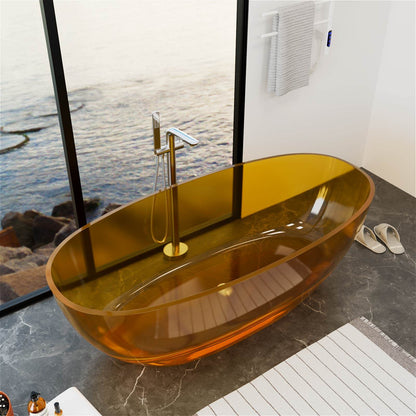 Spacious 65 in freestanding resin bathtub in vibrant Orange