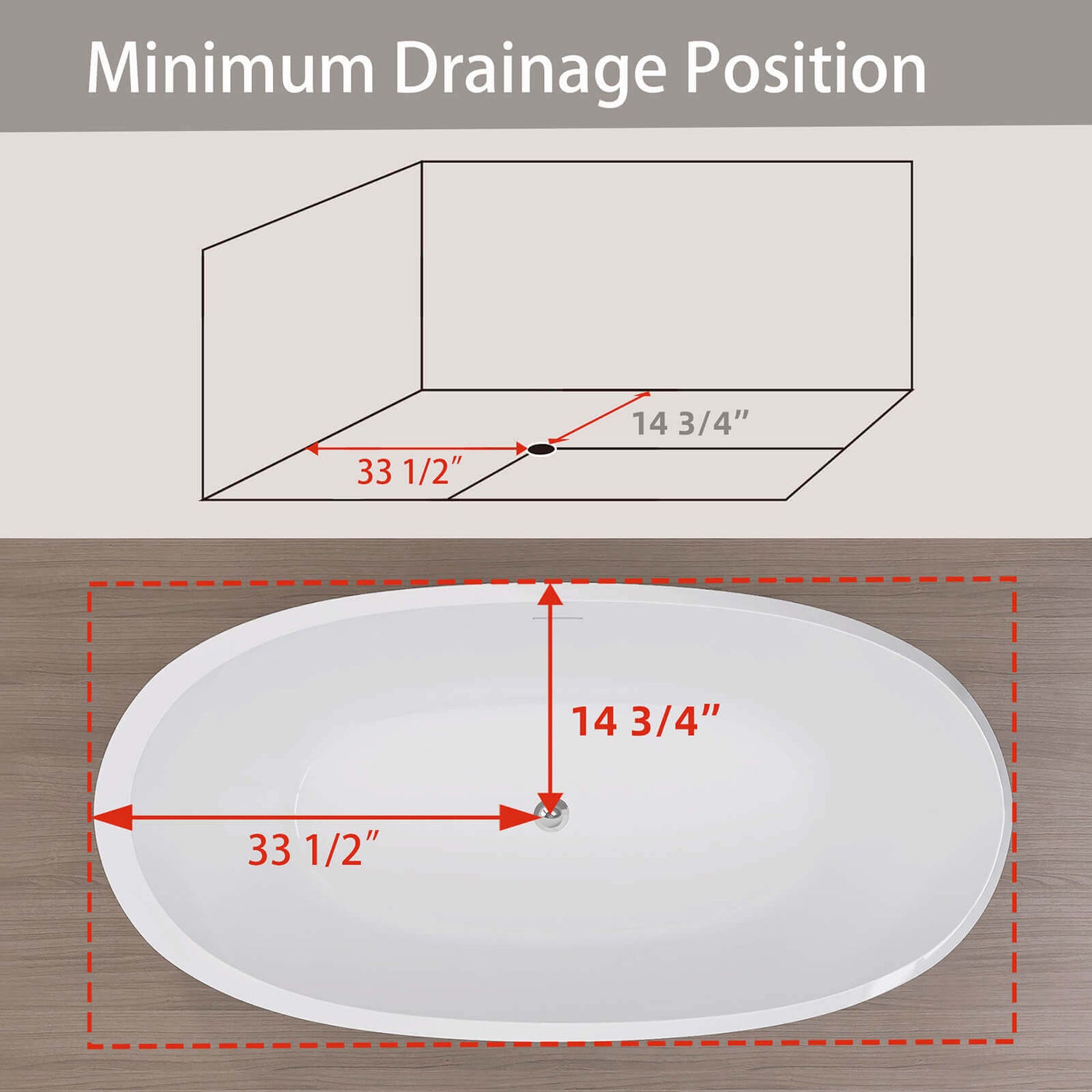 Spout and overflow locations for a 67 acrylic double ended bathtub with center overflow