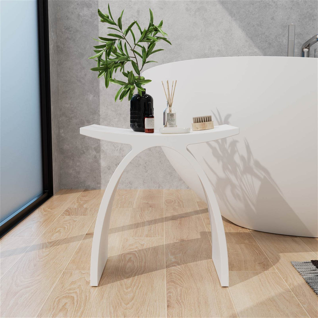 Stone Resin Bathroom Decorative Stool HA8001 MW with Minimalist Curved Design