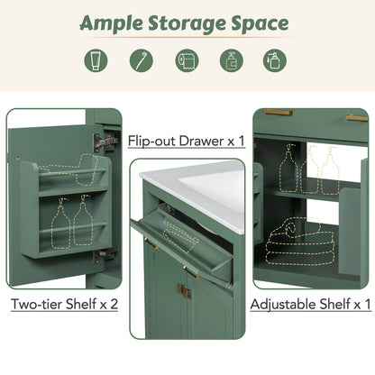 Storage diagram of 30 inch sage green bathroom vanity with undermount single sink