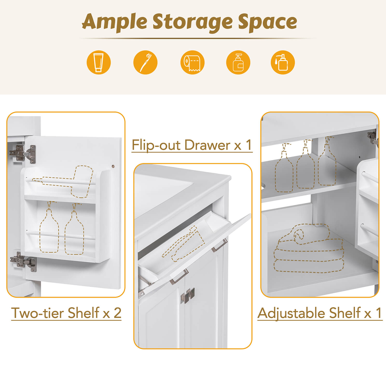 Storage diagram of a 30-inch white bathroom vanity with an undermount single sink