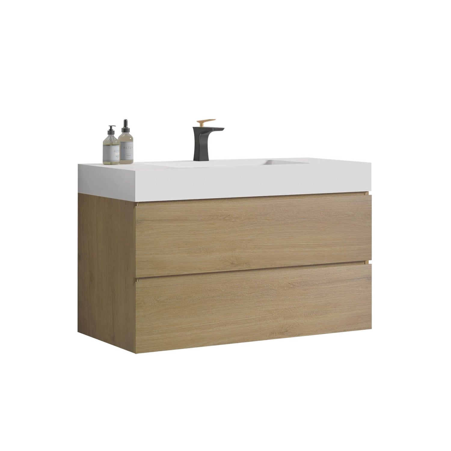 Stylish Oak Vanity with Modern White Single Sink