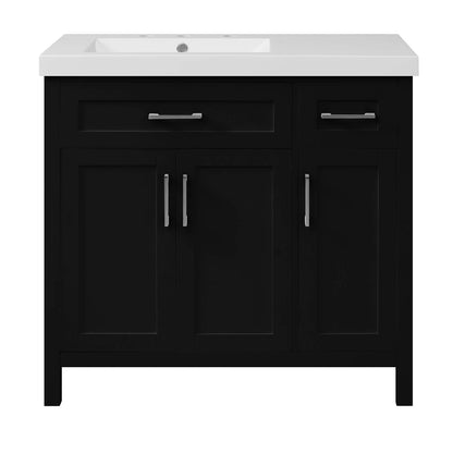 Stylish and practical 36 inch black vanity with left offset sink for compact bathrooms