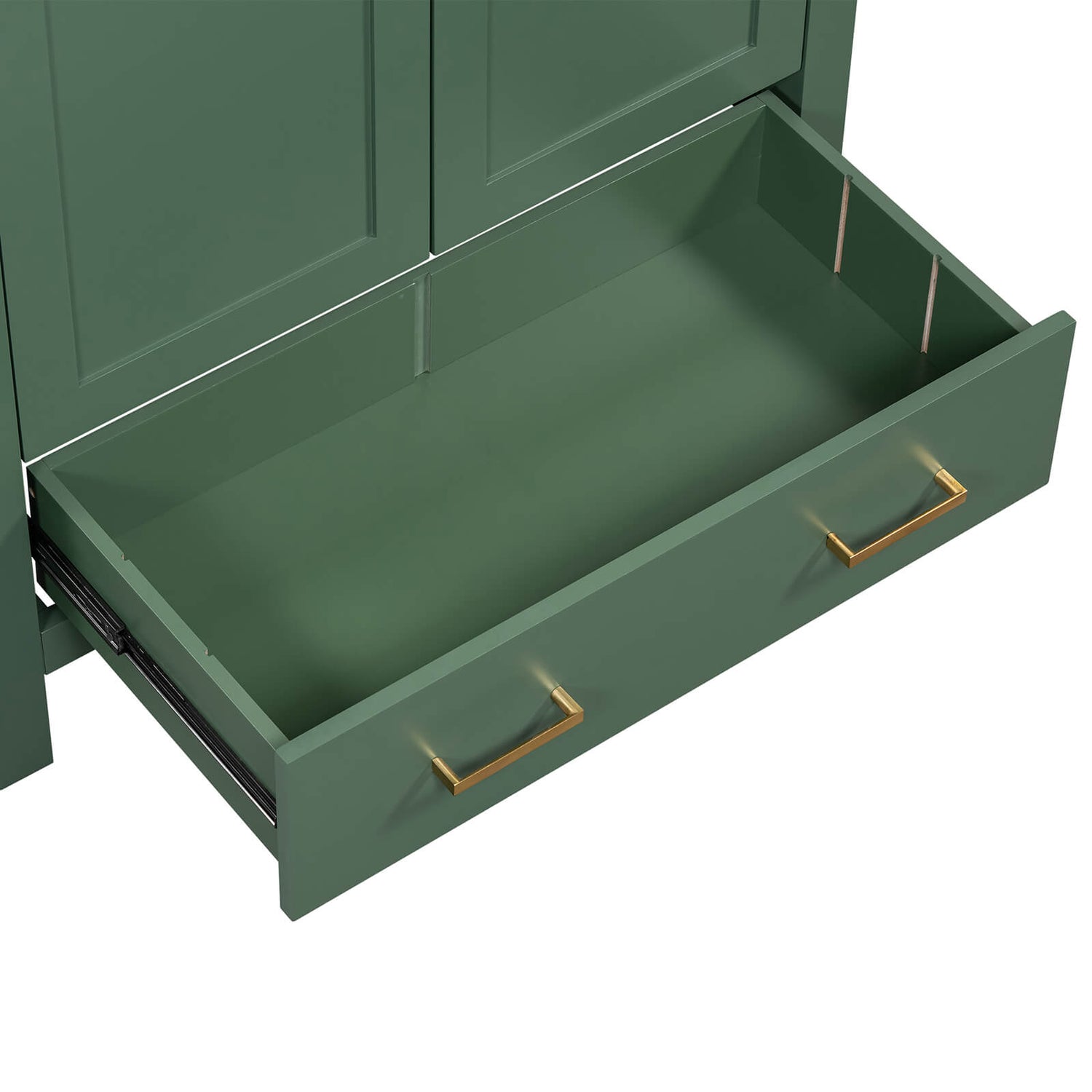 Stylish and functional green bathroom vanity with shelf