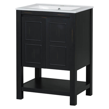 Stylish freestanding bathroom vanity with high-quality ceramic sink and open racks