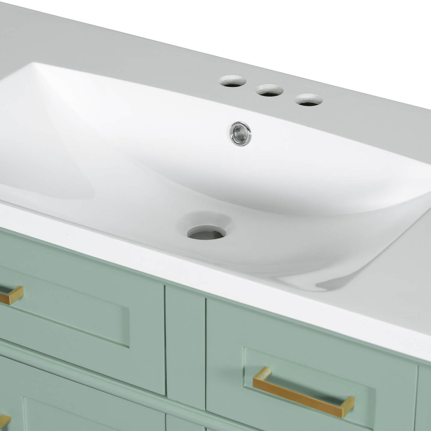 Stylish mint green vanity with integrated resin sink