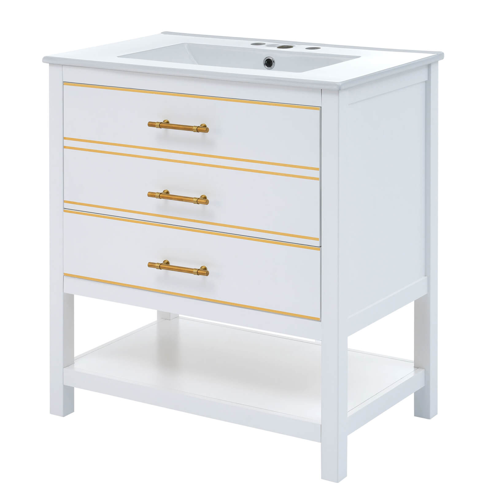 The vanity s smooth glossy finish reflecting light adding to the bathroom s ambiance