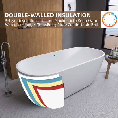 Thermal insulation structure of 55 inch matte white oval bathtub