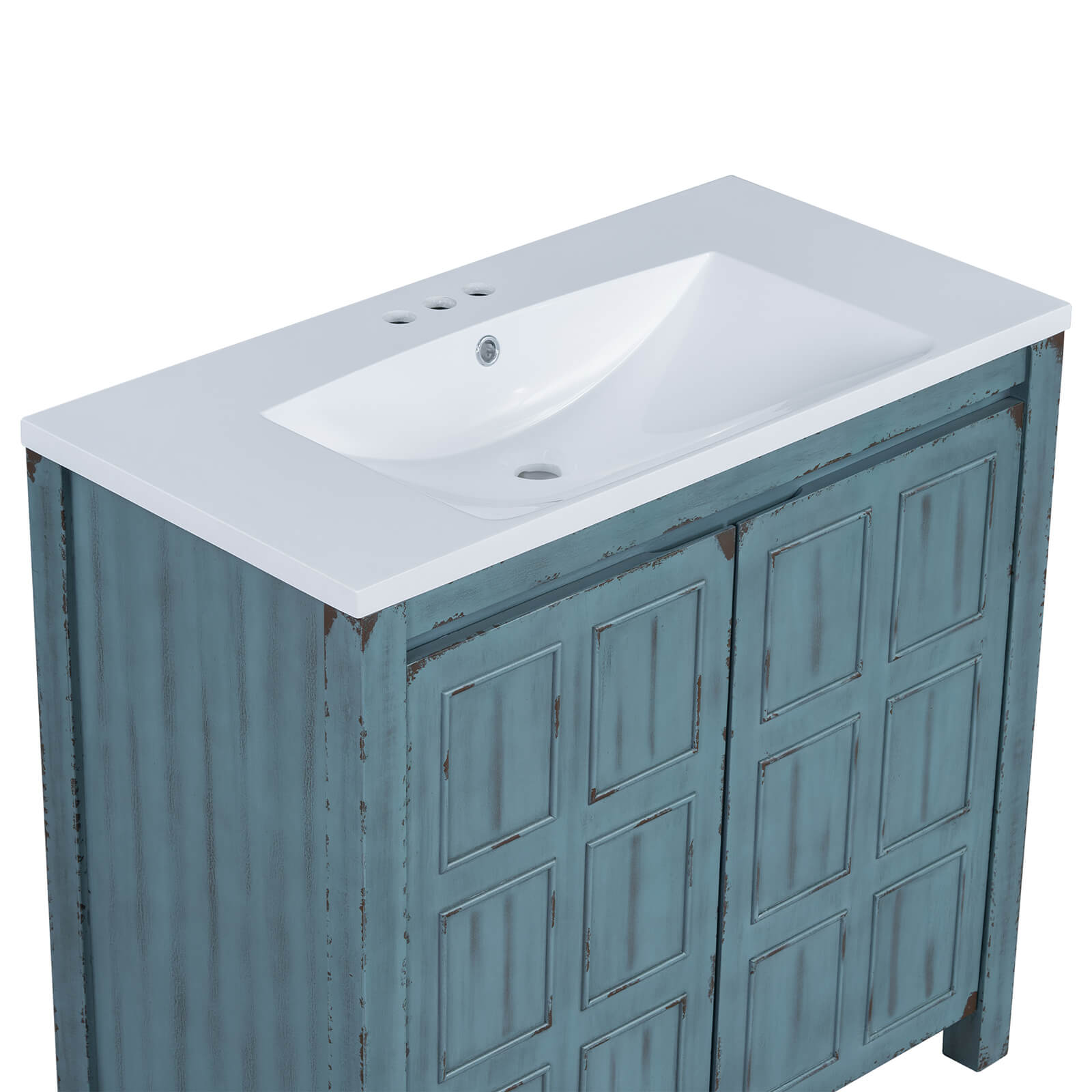 Timeless 36 inch retro blue bathroom vanity with aged look and storage