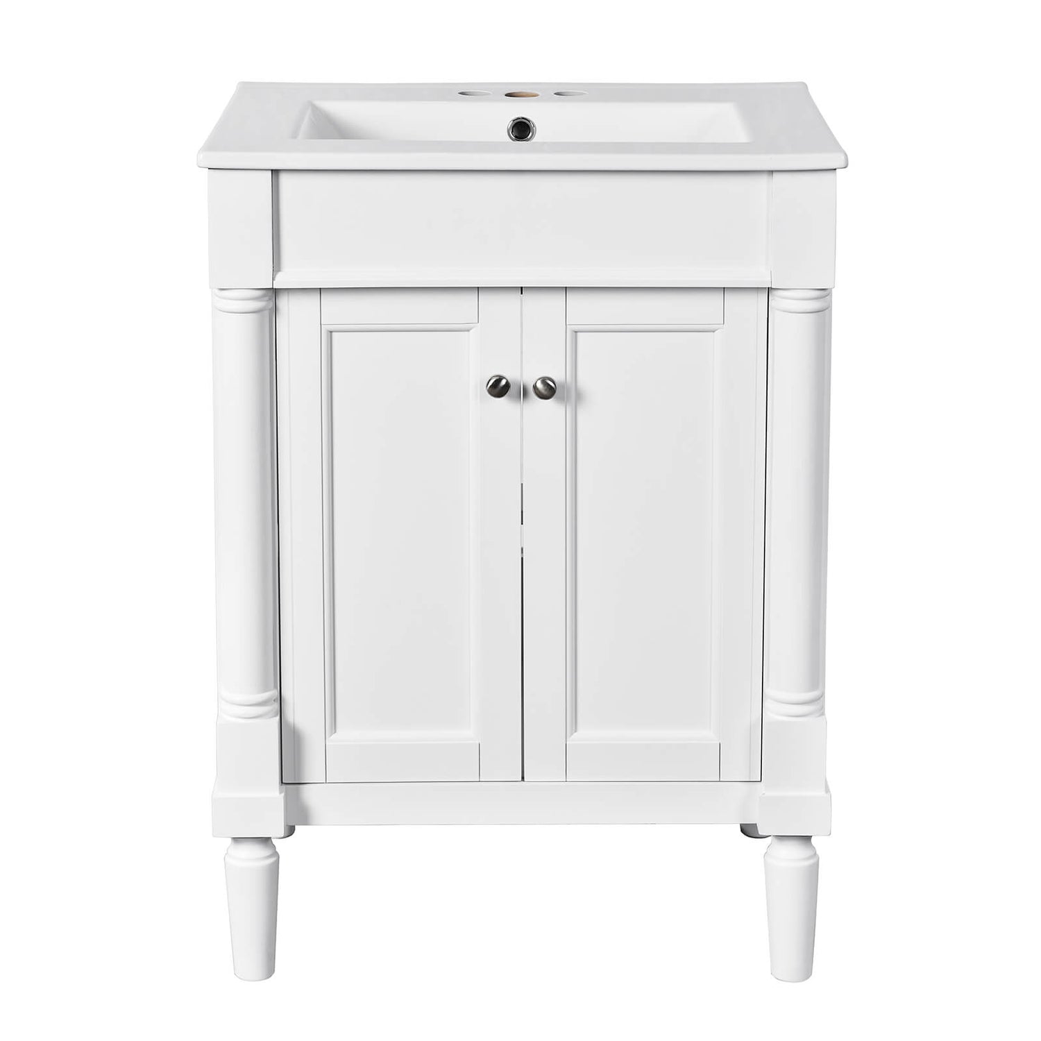 Timeless White Bathroom Vanity with Minimalist Mid Century Design