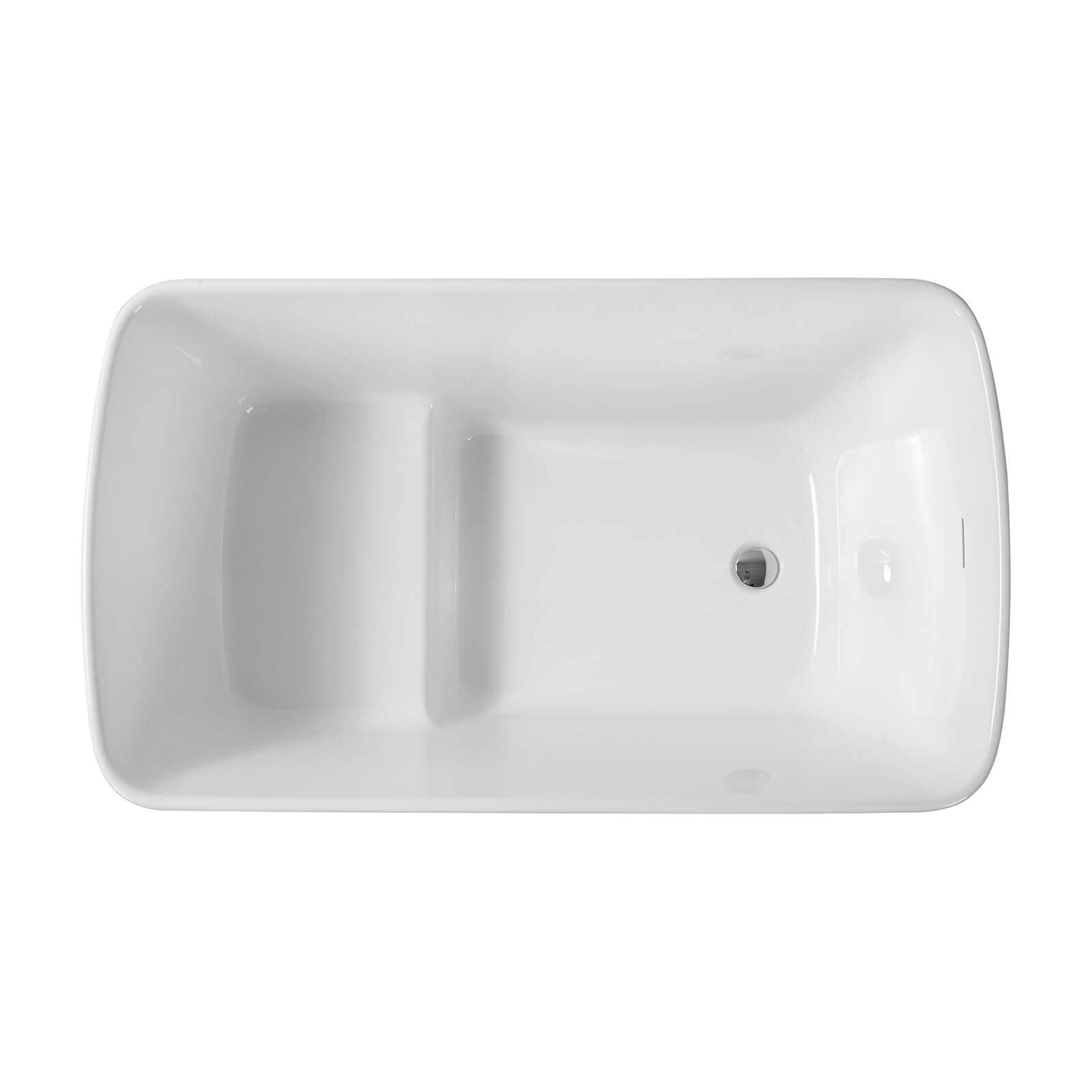 Top view of 49 inch acrylic bathtub with integrated seat