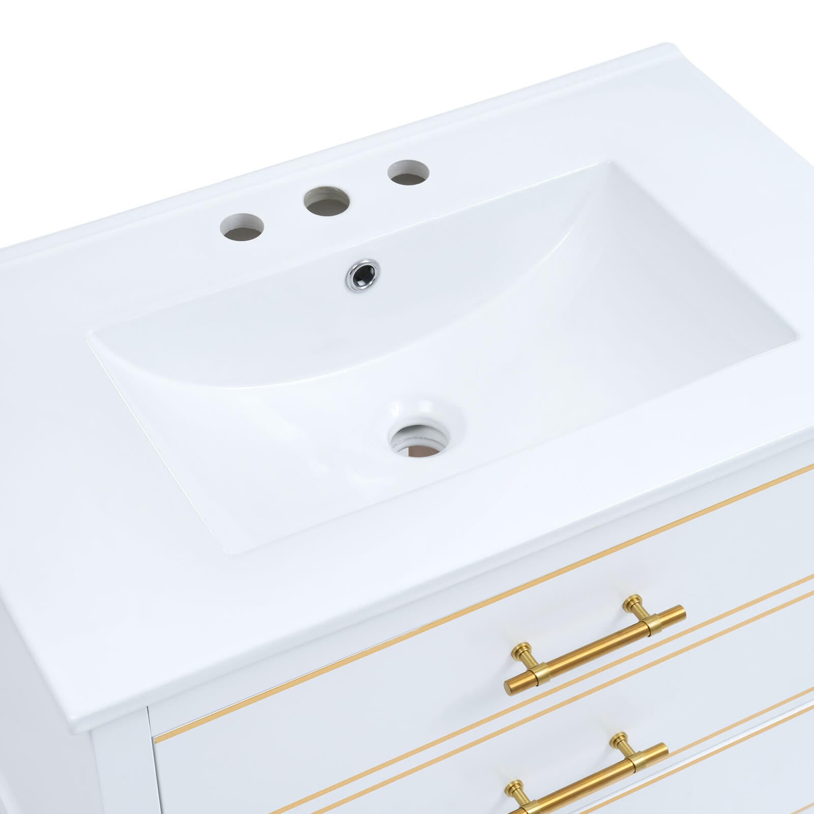 Top view of the vanity showing the spacious ceramic sink