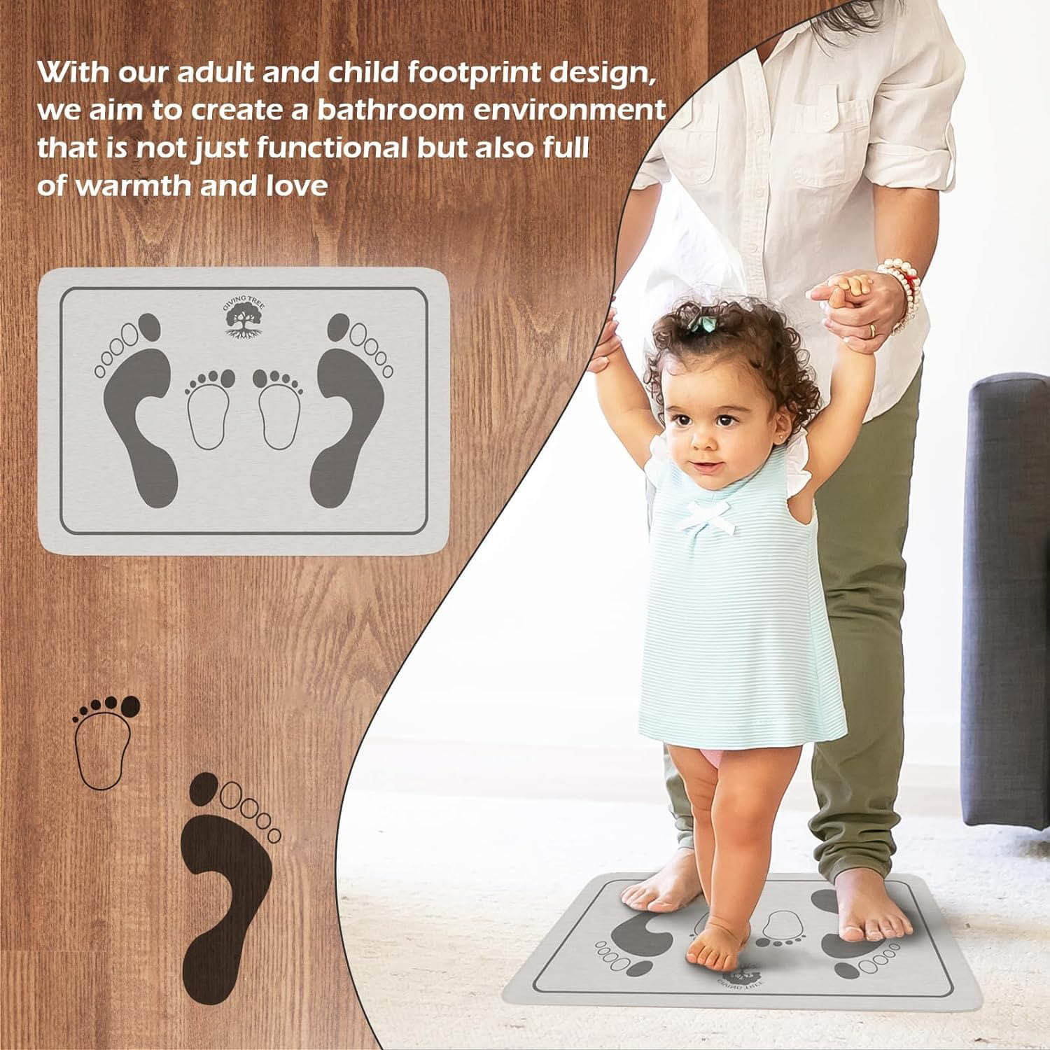 Unique Adult and Children Footprint Design Stone Bath Mat