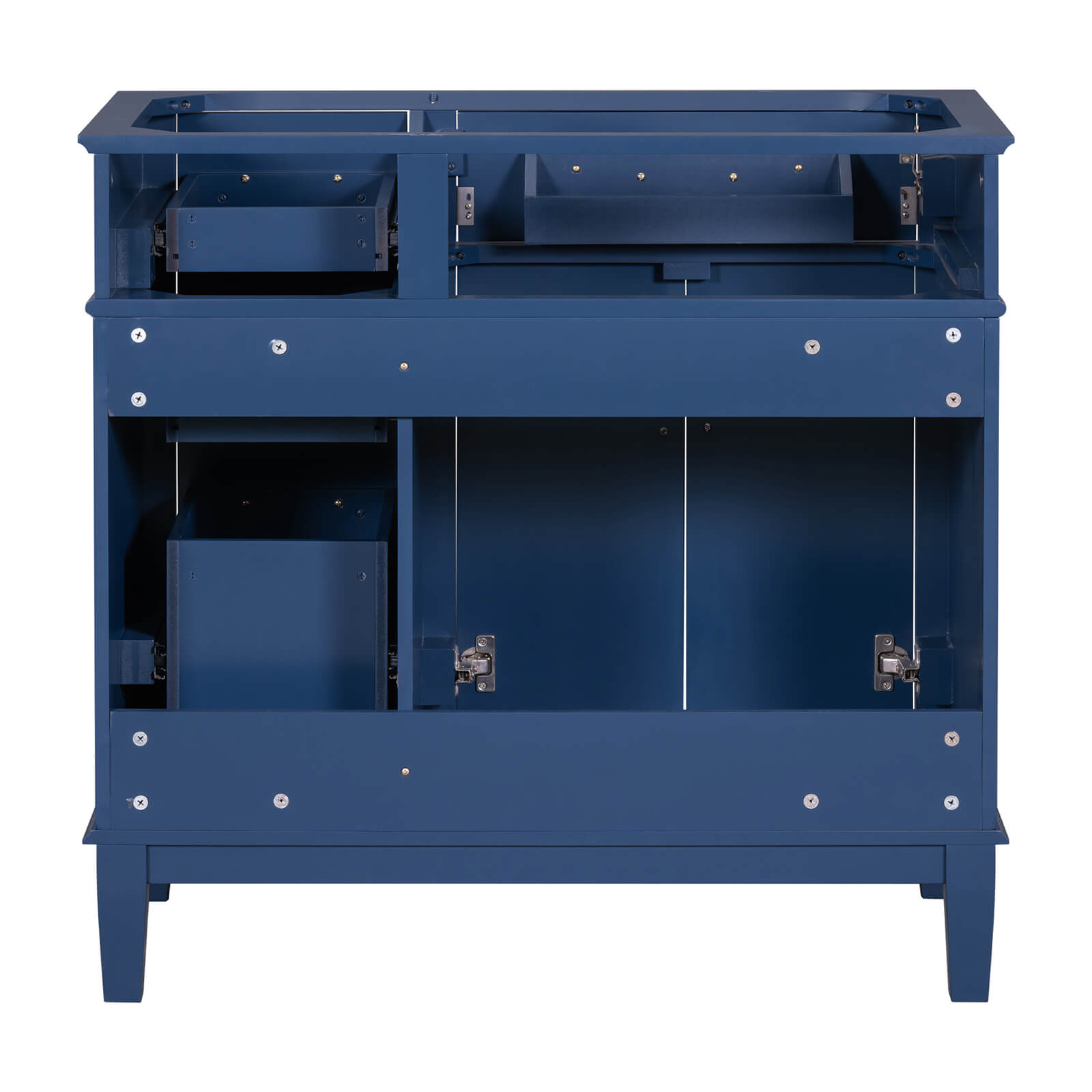 Versatile 36-inch navy blue vanity without pre-installed sink or countertop