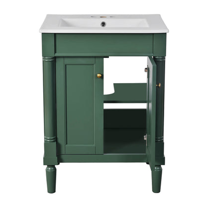 Vintage Inspired Green Bathroom Vanity with Solid Wood Base