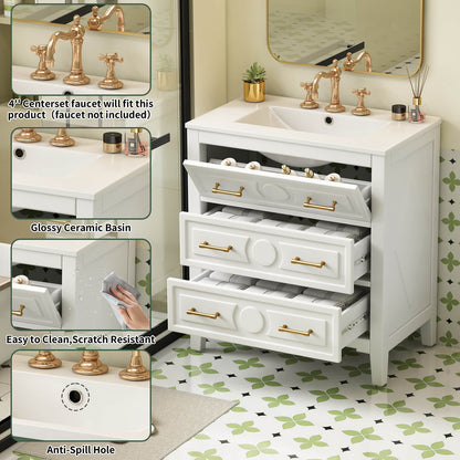 Vintage Style White Bathroom Vanity with 3 Hole Faucet Configuration