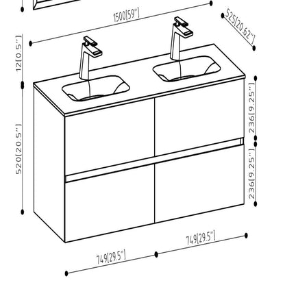 Wall-Mount Ash Gray Vanity with Black Basin