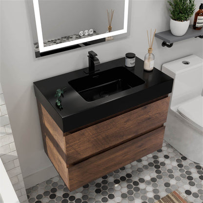 Wall Mounted Walnut Vanity for Small Bathrooms