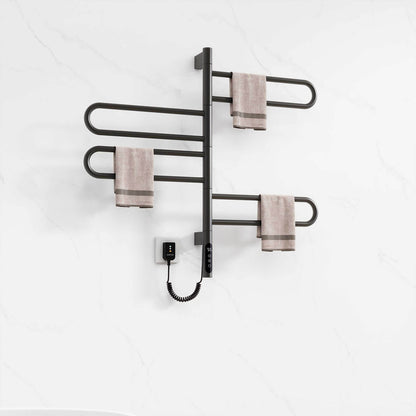 Wall-mounted bathroom towel warmer in matte black