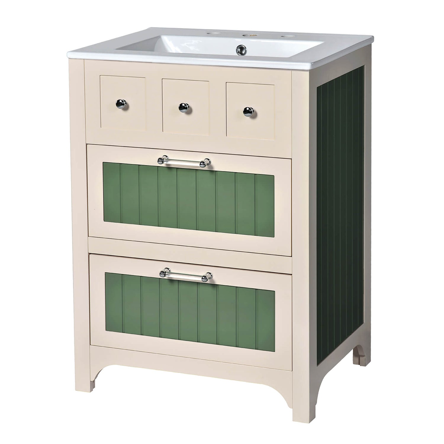 Waterproof 24 inch bathroom vanity with unique green drawer panels