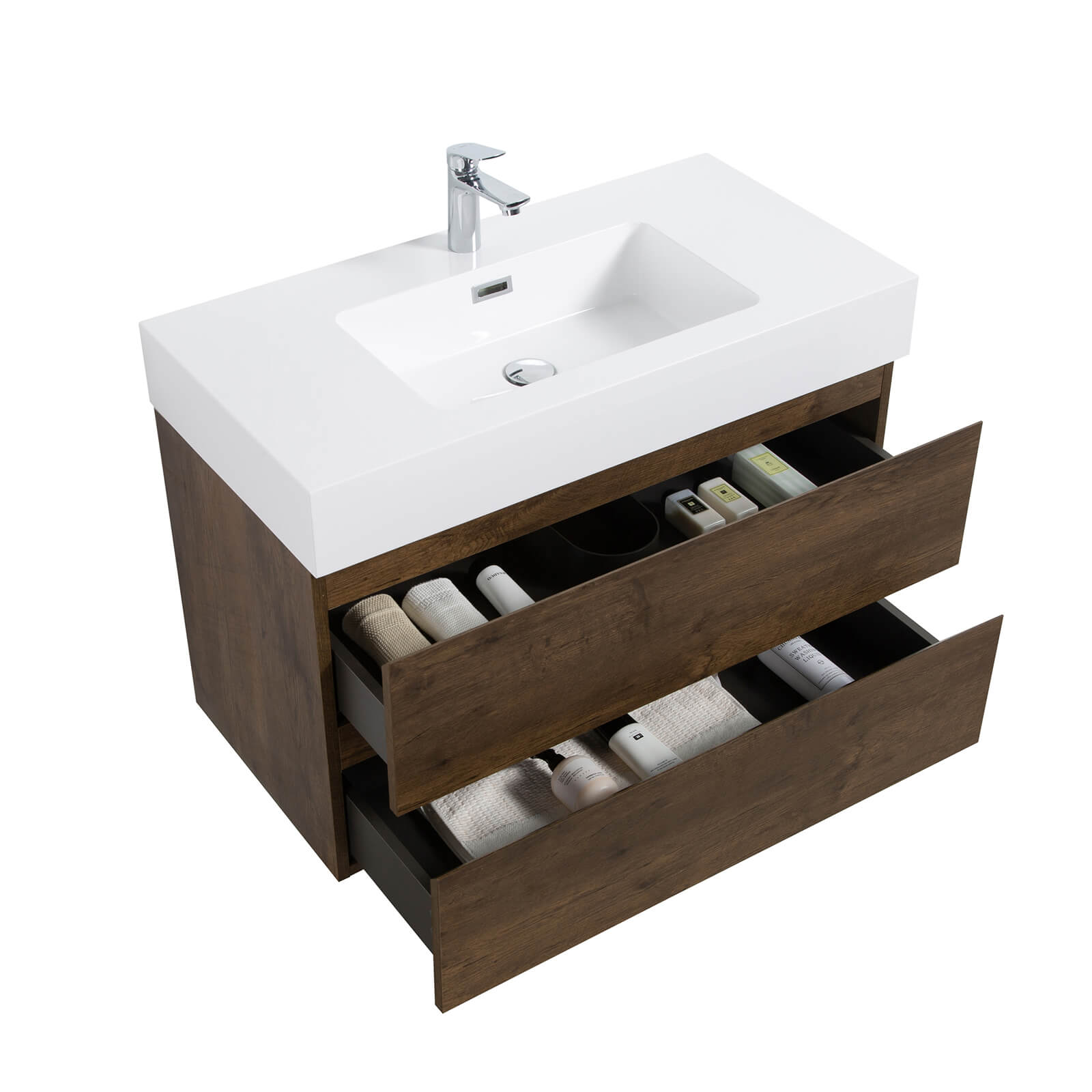 Waterproof 36 inch Walnut Bathroom Vanity with Melamine Finish