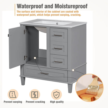 Waterproof Material Description of 30 Inch Grey Solid Wood Bathroom Vanity with Countertop