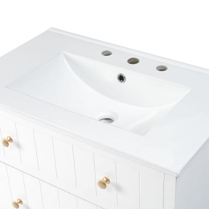 White Bathroom Vanity with Dual Drawers and Optional Sink