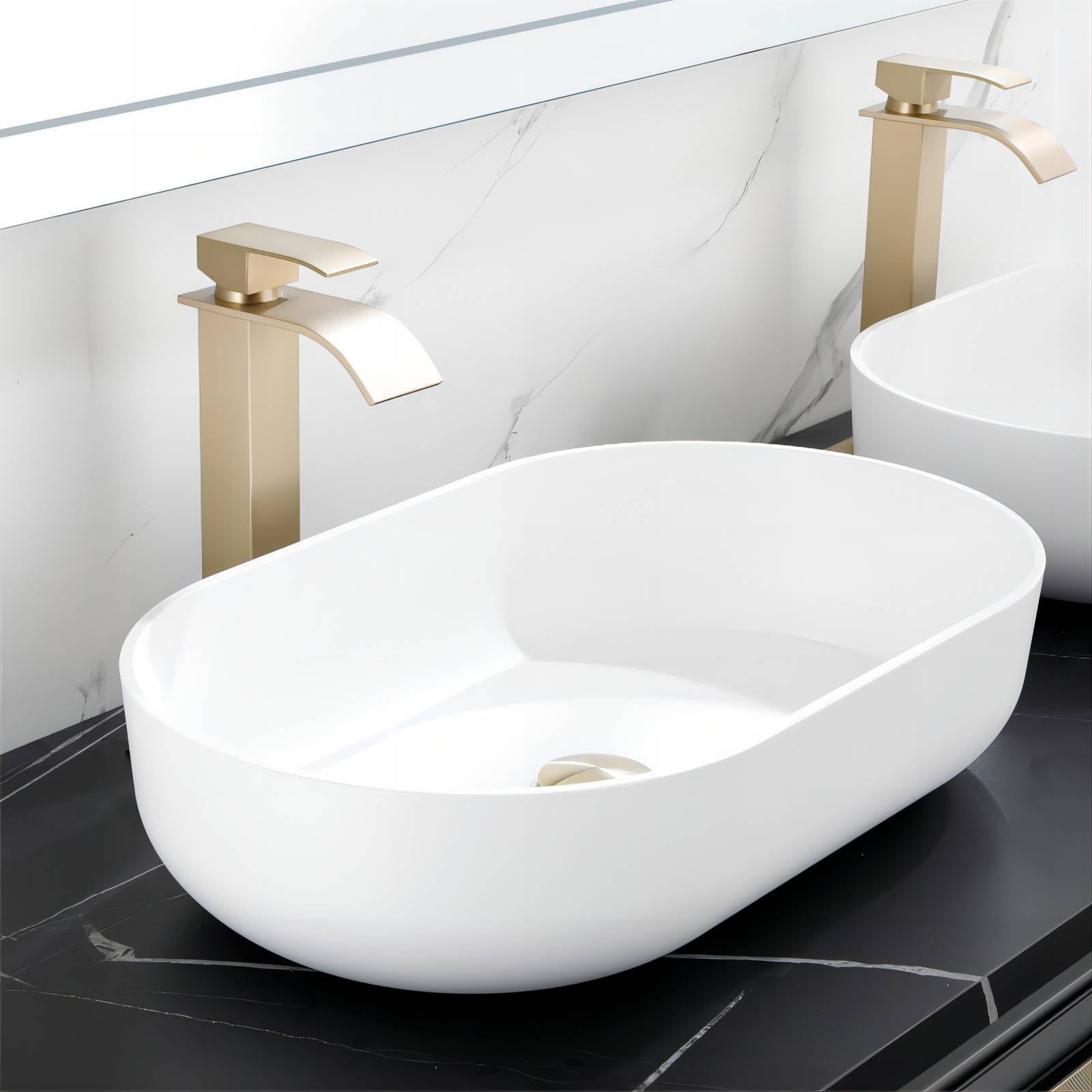 White Oval Above Bathroom Vessel Sink for Lavatory Vanity Cabinet