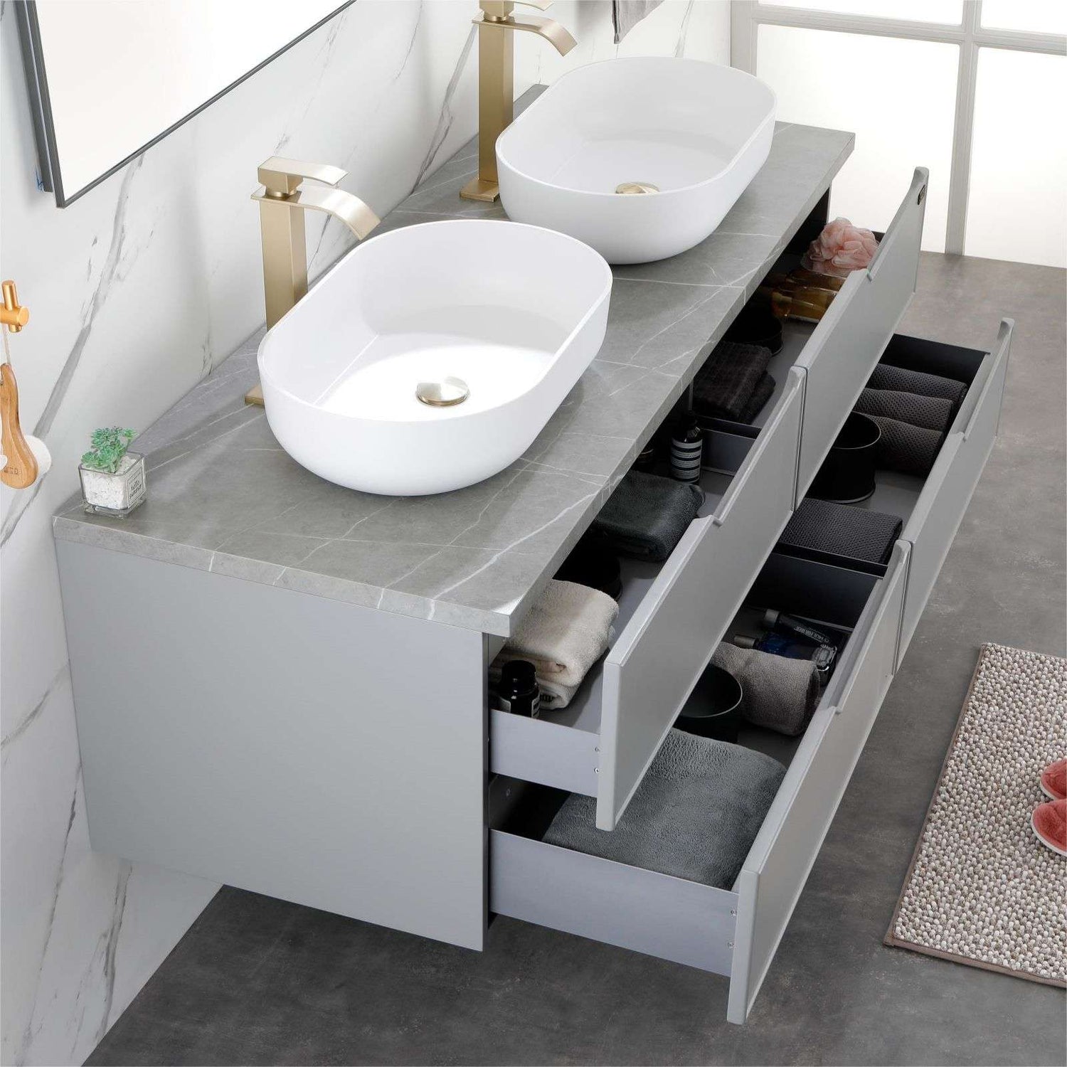 White Oval Above Bathroom Vessel Sink for Vanity