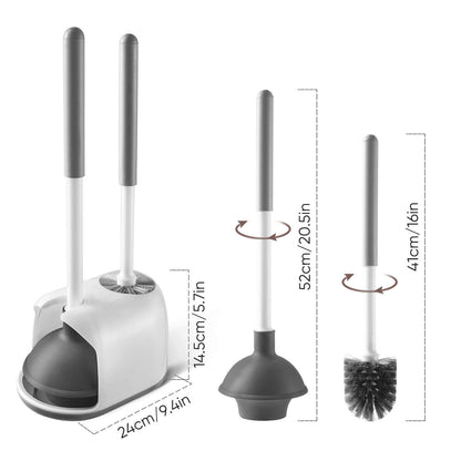 White Toilet Brush and Plunger 2 Piece Set with Holder Dimensions