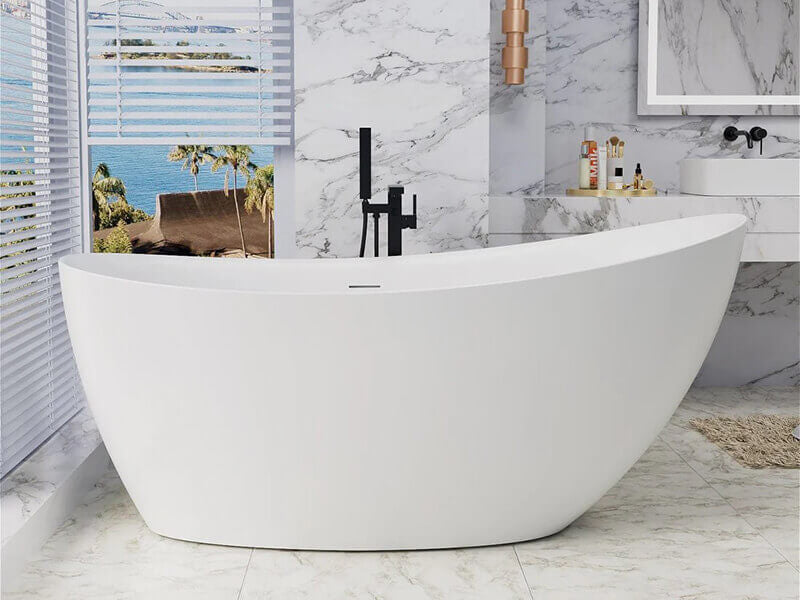 White Single Slipper Ergonomic Solid Surface Bathtub