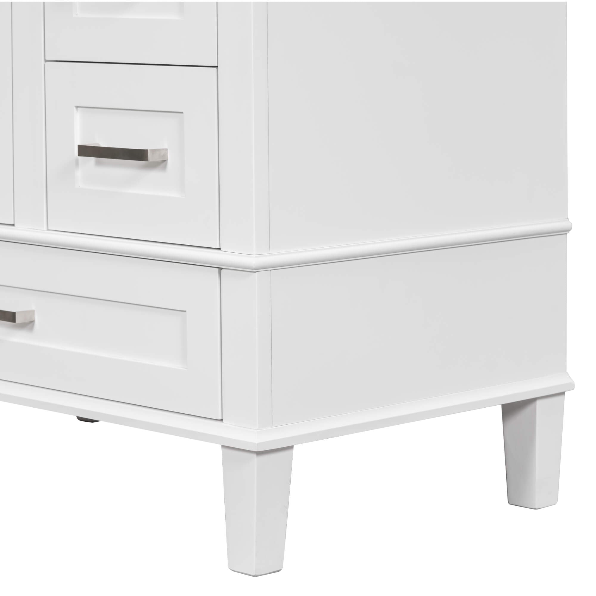 White bathroom vanity with countertop and durable solid wood frame