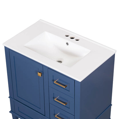 White ceramic countertop on durable navy blue cabinet