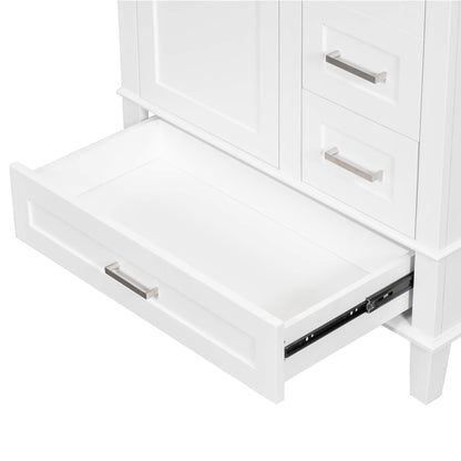 White solid wood bathroom vanity with quiet drawer operation