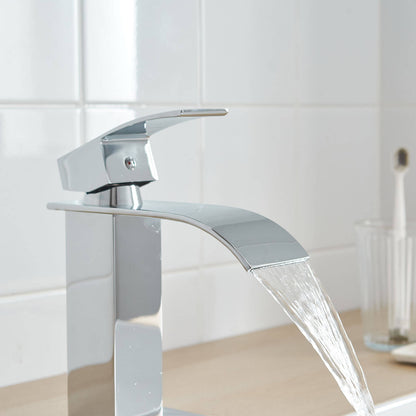 Giving Tree Waterfall Spout Single Handle Bathroom Sink Faucet with Drain