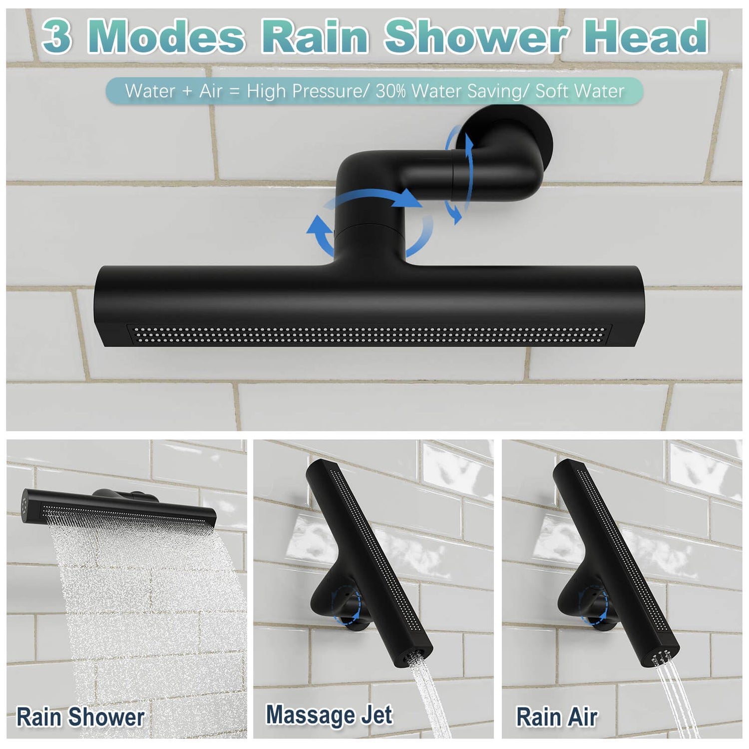 8&quot; Shower Systems with adjustable 3-Spray Cylindrical Shower Head And 6-Spray Handheld, Wall Mount