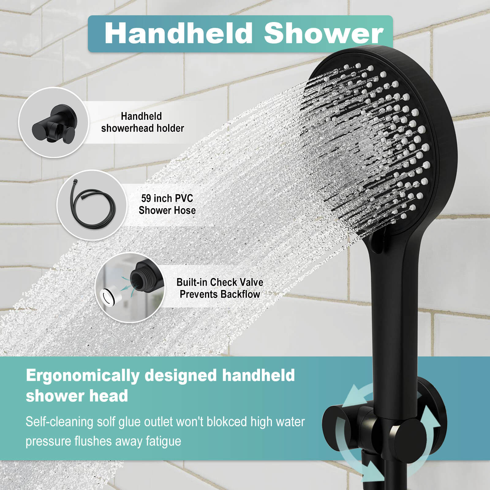 8&quot; Shower Systems with adjustable 3-Spray Cylindrical Shower Head And 6-Spray Handheld, Wall Mount