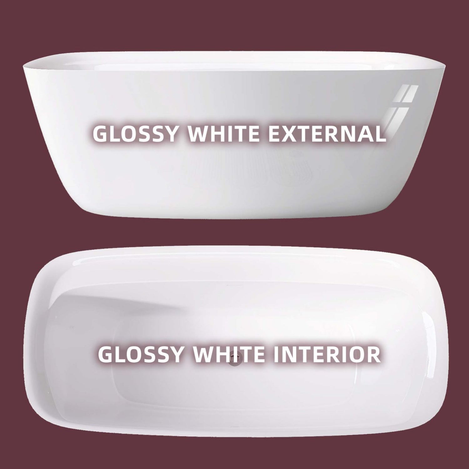 67&quot; acrylic wide-edge deck bathtub interior and exterior color comparison