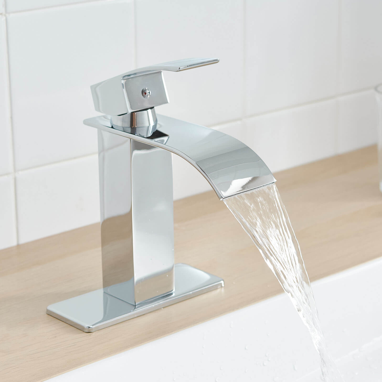 Giving Tree Waterfall Spout Single Handle Bathroom Sink Faucet with Drain