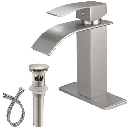 Giving Tree Waterfall Spout Single Handle Bathroom Sink Faucet with Drain