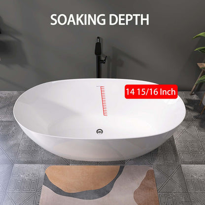 67&quot; glossy white oval freestanding bathtub with extra deep soaking depth