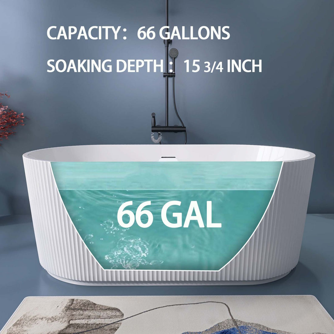 59&quot; Acrylic Fluted Tub Soaking Depth Diagram