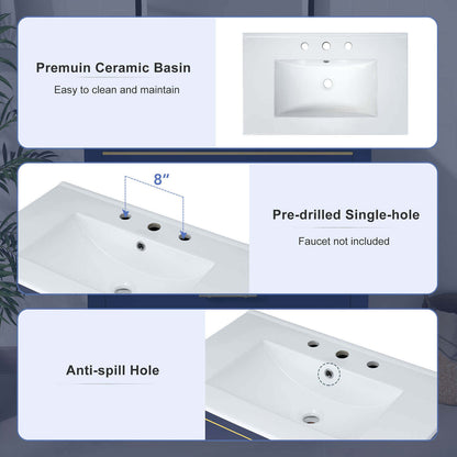 illustrate of Seamless Ceramic Basin Design on Navy Blue Vanity