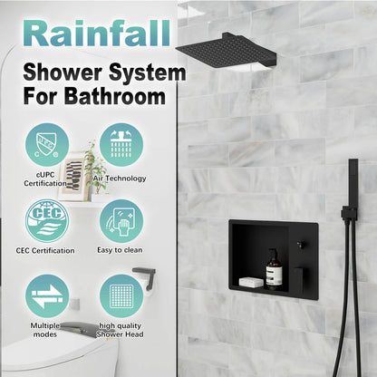 12&quot; Rain Head Shower System with Shower Niche and Handheld, Wall Mount