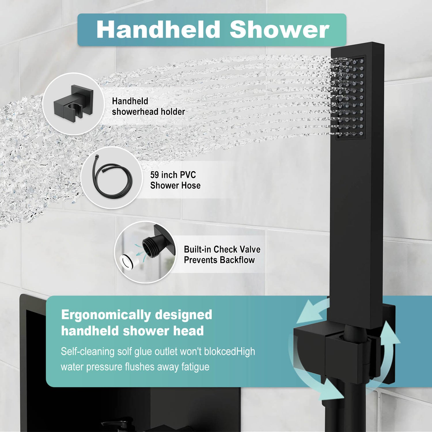 12&quot; Rain Head Shower System with Shower Niche and Handheld, Wall Mount