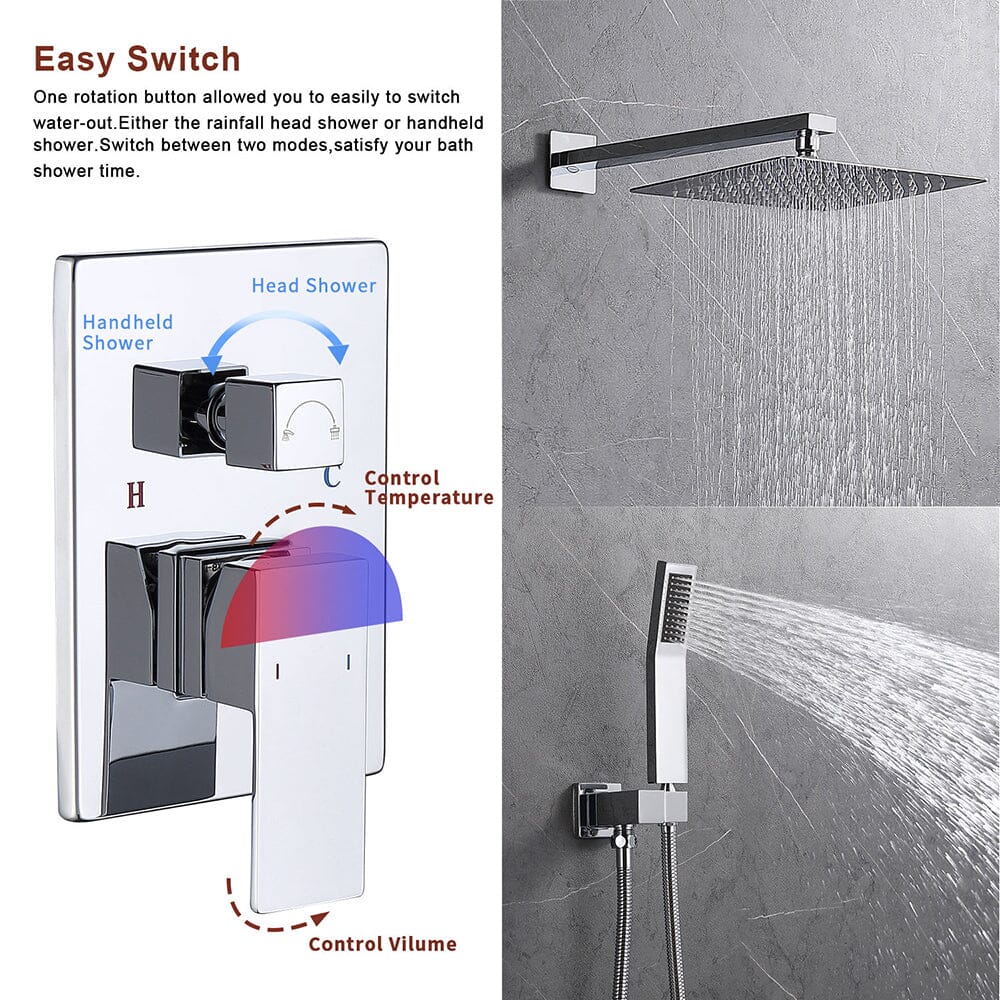 Single Handle 1-Spray 12 in. Square Rain Shower Head with newest Hand Shower Faucet in