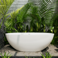 65'' Solid Surface Stone Resin Oval-shaped Freestanding Soaking Bathtub with Overflow