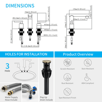 8-Inch Widespread Bathroom Faucet for Sink 3 Hole, 2-Handles with Pop Up Drain