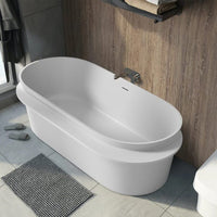 Giving Tree 67'' Solid Surface Stone Resin White Freestanding Bathtub with Shelf